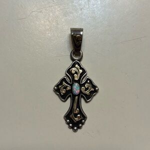 HYO silver opal western cross pendant